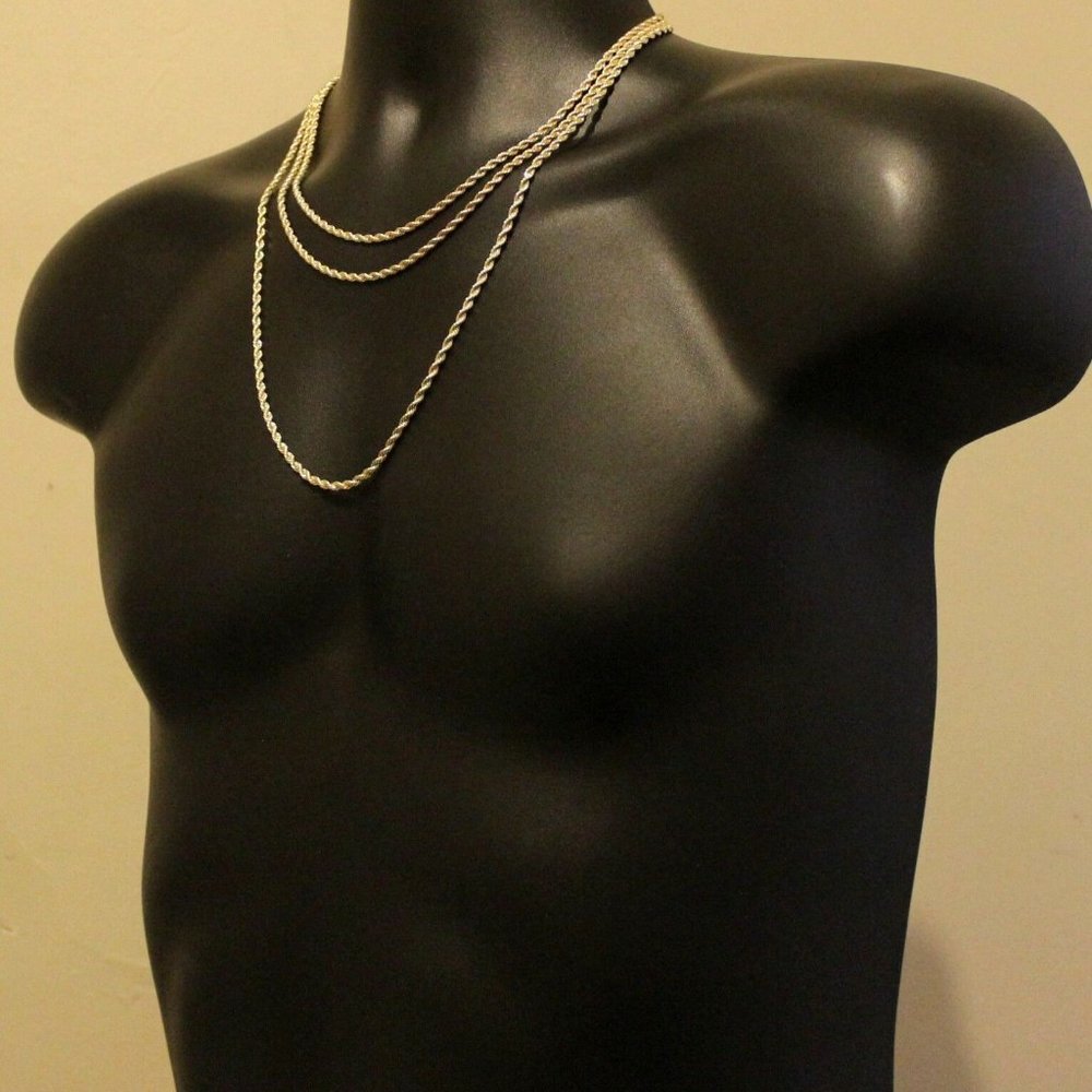 Mens 14k Gold 3mm 18" 20" and 24" Rope Chain